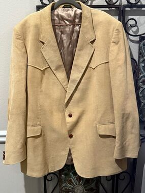 Vintage Western Corduroy Blazer Tan 50 Long Elbow Patch Cowboy Ranch Jacket